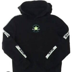 Converse All Star Kids Black Pullover Hoodie Chuck Taylor Logo Tape Size M 10-12